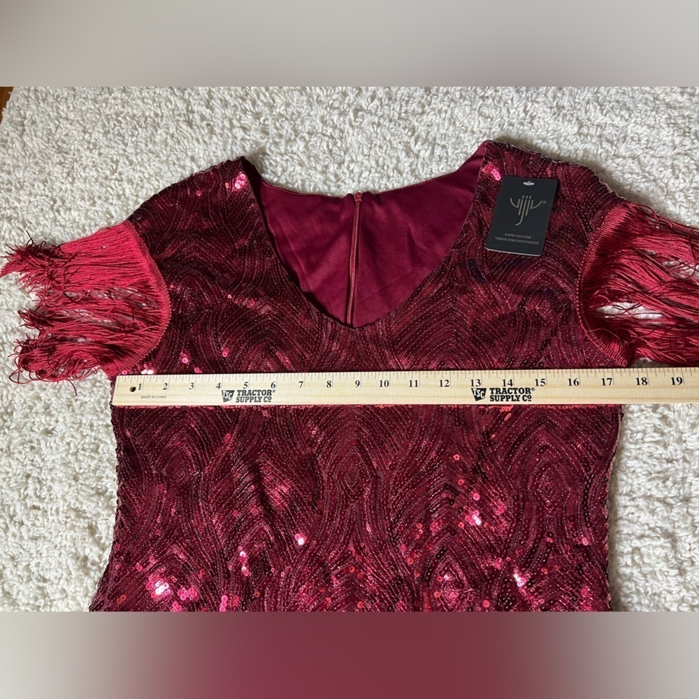 Women’s Large Red Sequin Fringe 1920s Dress NWT - Picture 4 of 8